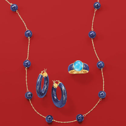 8Mm Gemstone Bead Station Necklace in 14Kt Yellow Gold
