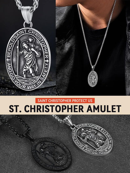 Saint Christopher Pendant Necklace for Men Women Stainless Steel Catholic Amulet Medal Jewelry Personalized Custom with Delicate Packaging