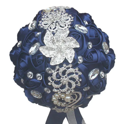 18CM Simulation Silk Rose Wedding Flowers Bouquet Diamond Brooch Bridal Bouquet Creative DIY Bridesmaid Holding Flowers Wedding Party Valentine's Day Gift