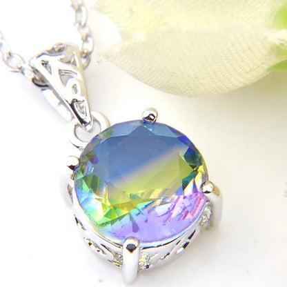 Luckyshine Sparking Round Fire Bi-Colored Tourmaline Gemstone Silver Earrings Pendants Necklaces Jewelry Sets for Women