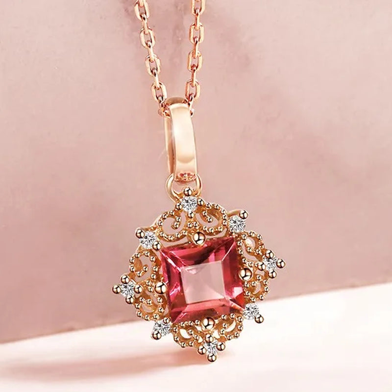 New High-End Temperament Ruby Zircon Aaas Necklace Gold-Plated Lady Evening Party Necklace