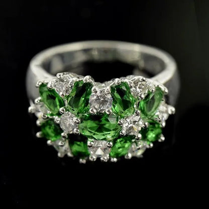 Fashion Women Blue Sapphire Flower Rings Crystal Zircon Gemstone Rings Size 6-10
