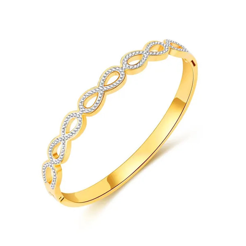 Luxury Fashion Hollow Out Love Infinite Sign Bracelet Inlay Cubic Zirconia for Women Girls Titanium Steel Zircon CZ Stone Infinity Bracelet Silver / Gold