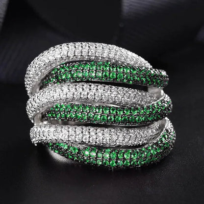 Luxury Silver Natural Gemstones Emerald Twist Rings Birthstone Engagement Rings Wedding Anniversary Bride Women Ring Size 6 7 8 9 10