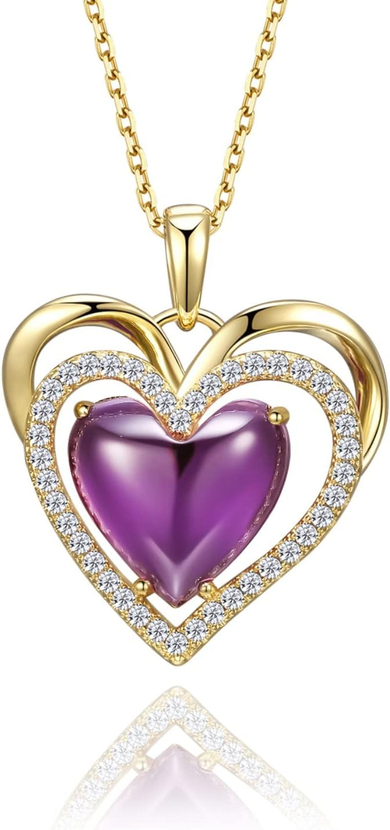Jupiter Heart Gemstone Pendant Necklace - 14K Gold Plated Genuine Gemstone Heart Pendant with Cubic Zirconia for Woman, Natural Birthstone Heart Necklace Jewelry Gifts for Valentine'S Day, Mother'S Day, Birthday Jewelry Gifts…