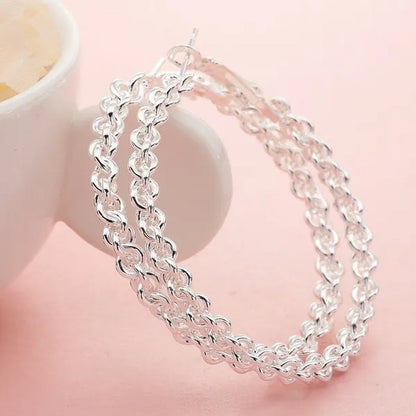 Women's Fashion Waved 925 Sterling Silver Twisted Stud Dangle Hoop Earrings