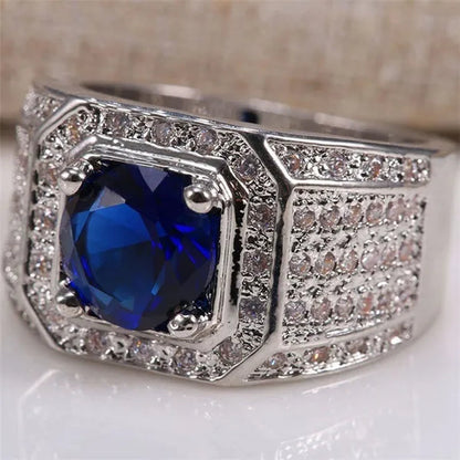 Men's Vintage Ring Sapphire Blue Gemstone 925 Sterling Silver Ring Fashion Jewelry