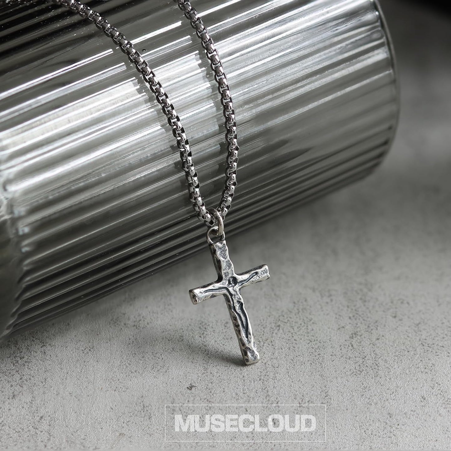 925 Sterling Silver Cross Crucifix Necklace Men - Sterling Silver Carved Jesus Cross Pendant with Stainless Steel Box Chain Catholic Necklaces Christian Jewelry for Mens Women 18-26 Inch