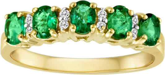 10K Yellow Gold Genuine Emerald 7/8 Ct with Diamonds Band Ring
