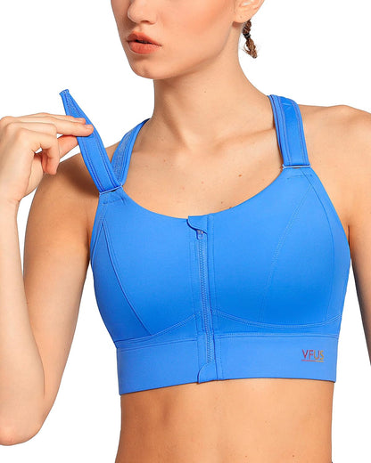 Zip Front Adjustable High Impact Sports Bras for Women Premium Quality Full Coverage Workout Running Removable Pads