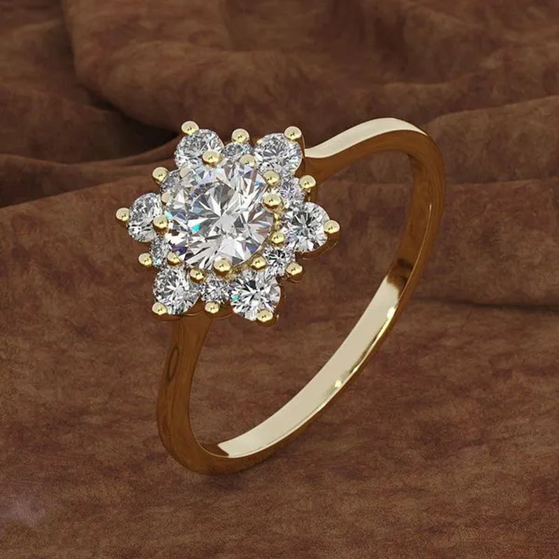 Exquisite Snowflake Cubic Zirconia Rings for Women Rose Gold Plated Silver Color Zircon Ring Bride Wedding Anniversary Party Gift Jewelry
