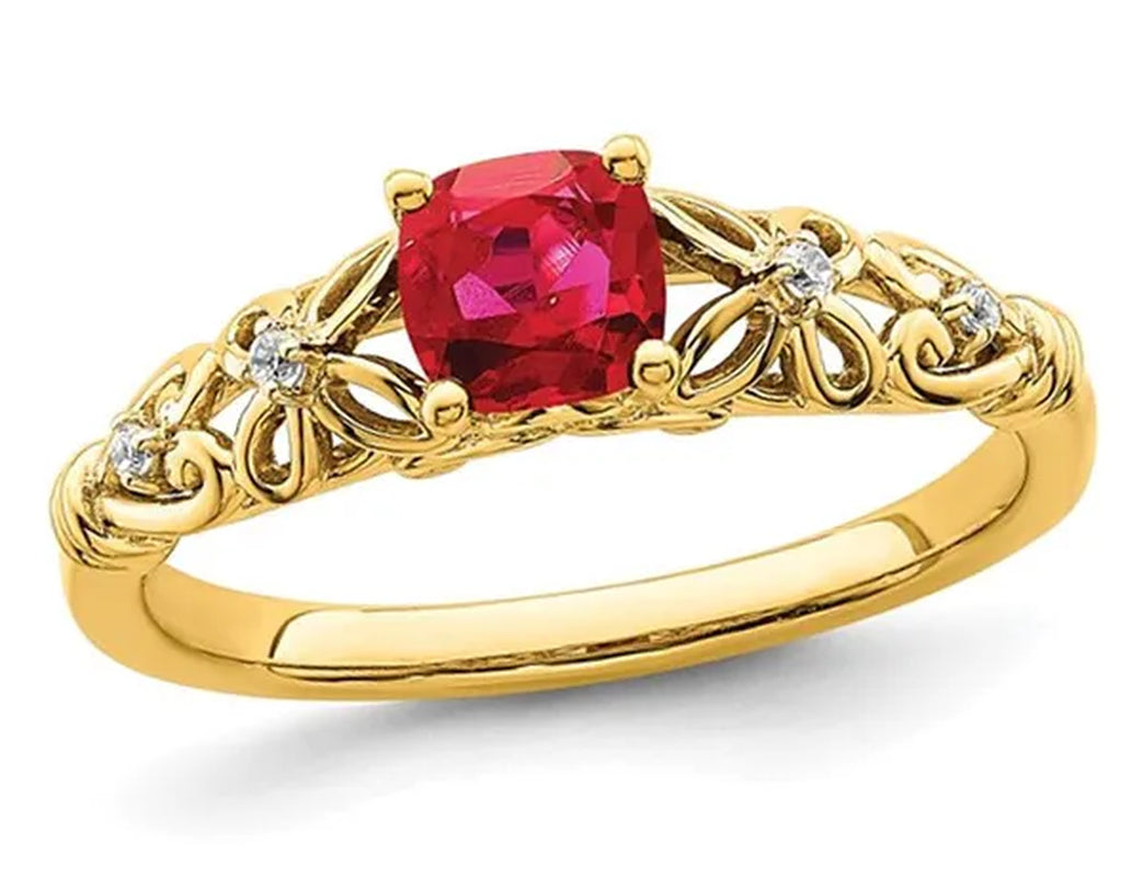 1/2 Carat (ctw) Cushion-Cut Ruby Ring in 14K Yellow Gold
