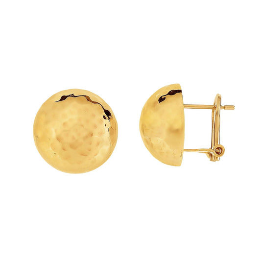 14Kt Yellow Gold 15Mm Shiny+Hammered Semi round Ha Lf Ball Fancy Earring with Leverback Clasp