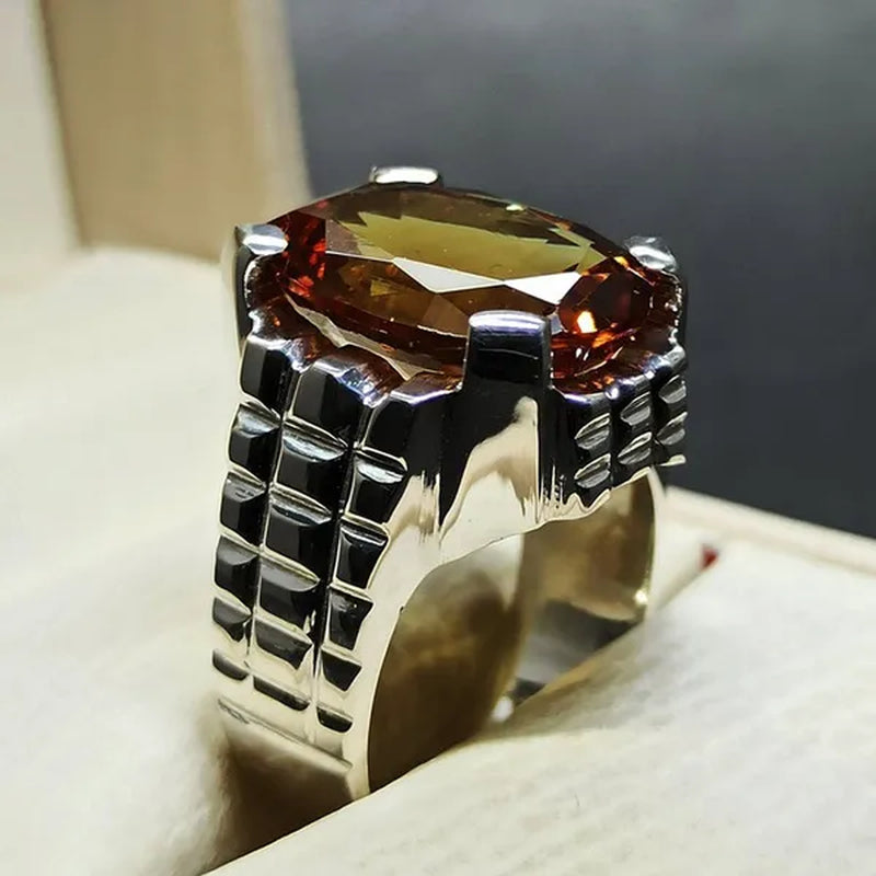 14 Carat Big Oval Cut Alexandrite Mens Ring  Silver color Handmade Color Changing Gemstone Ring Size 5-15