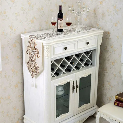 European Table Runner Modern Luxury Brocade Table Runner with Tassel Classic Decoration for Cabinets and Dining Table