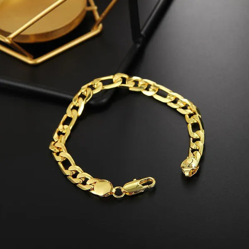 925 Sterling Silver Gold Italian 8mm Solid Diamond-Cut Figaro Link Chain Bracelet for Men Jewelry