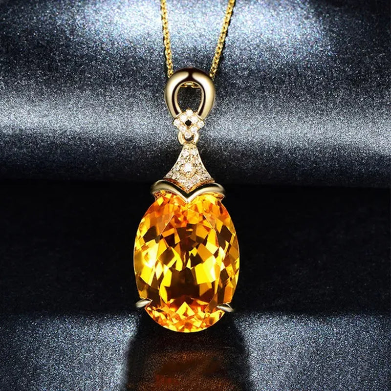 4pcs/set Luxury Yellow Crystal Water Droplets Pendant Necklace Gemstone Dangle Hook Earrings Citrine Claw Setting Open Adjustable Ring for Women Gifs Jewelry Set Accessories
