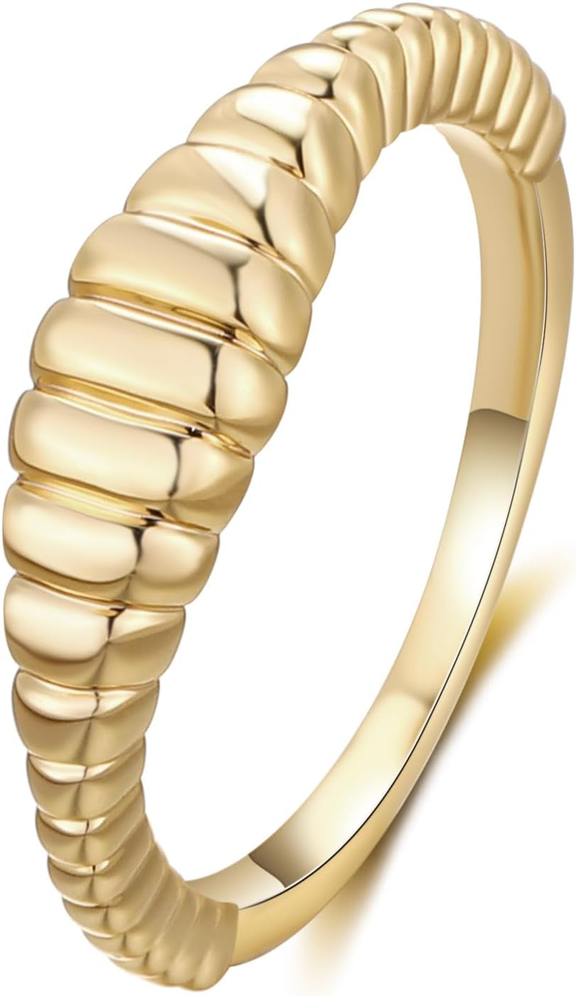 Chunky Gold Rings 14K Gold Plated Statement Dome Band Rings Jewelry for Women Gifts for Her