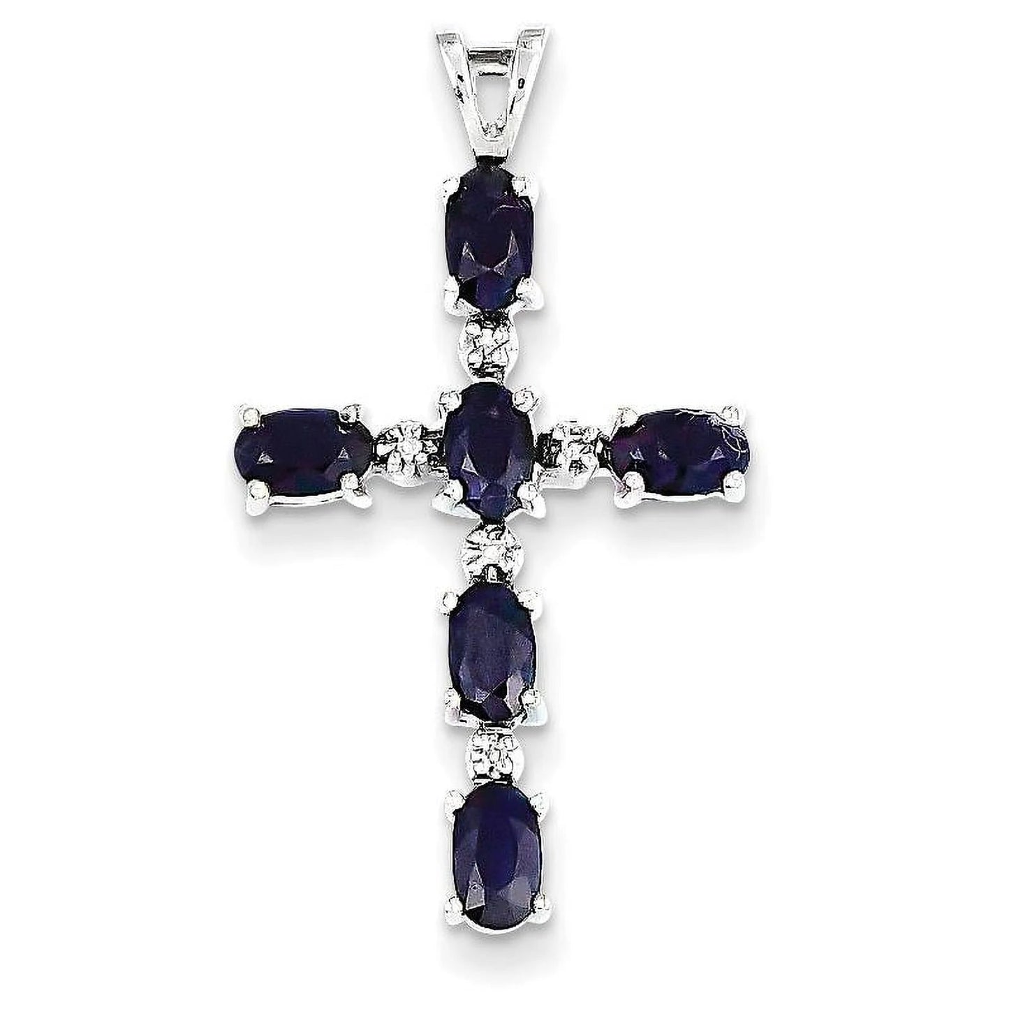 14K White Gold Diamond and Sapphire Cross Pendant