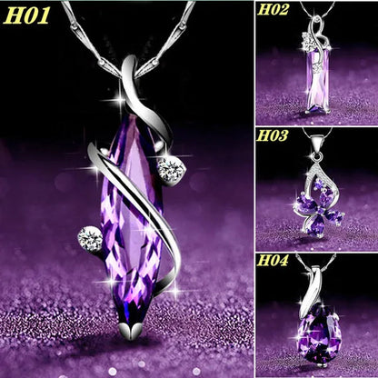 4 Styles High Quality New Arriving Women Charm Crystal Amethyst Diamond Pendant Necklace Exquisite Engagement Wedding Anniversary AAA Zircon Necklace Jewelry for Girlfriend Valentines Day Gifts