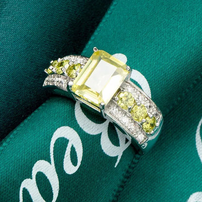 Fashion Women 925 Sterling Silver Citrine & White Topaz Gemstones Rings Size 6 7 8 9 10