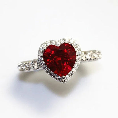 Fashion  Red Ruby Heart Shape Ring Bride Engagement Jewelry Princess Wedding Anniversary Fashion Accessory Gift