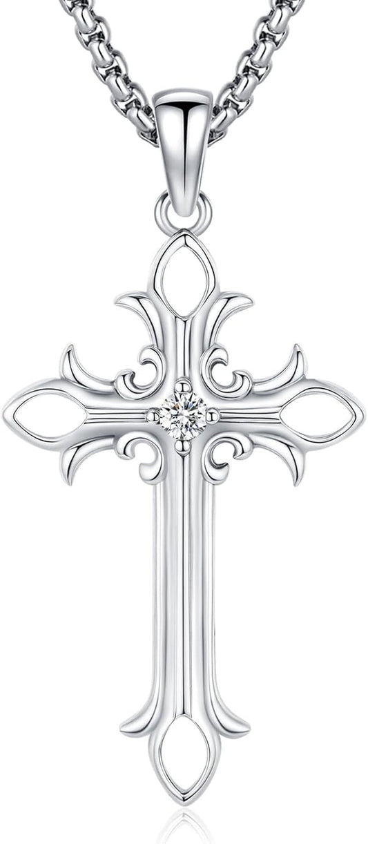 Cross Necklace for Women Men,Crucifix Necklaces 925 Sterling Silver Jesus Cross Pendant Vintage Patron Saint Medals Amulet Protection Religious Faith Trendy Dainty Jewelry Gifts