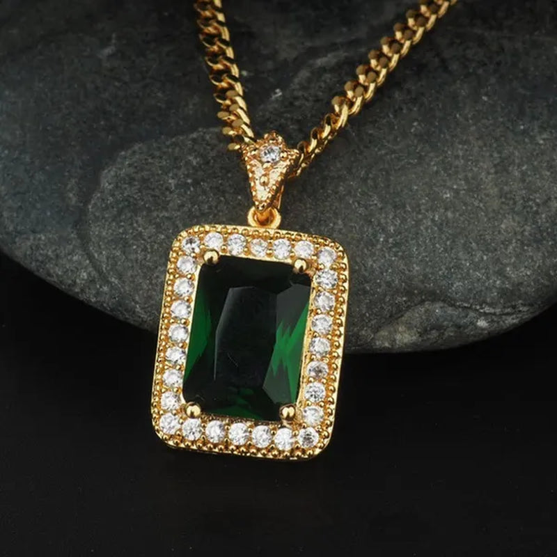 Gold Fashion Gemstone Necklace Filled Diamond Titanium Hip Hop Pendant  Necklace