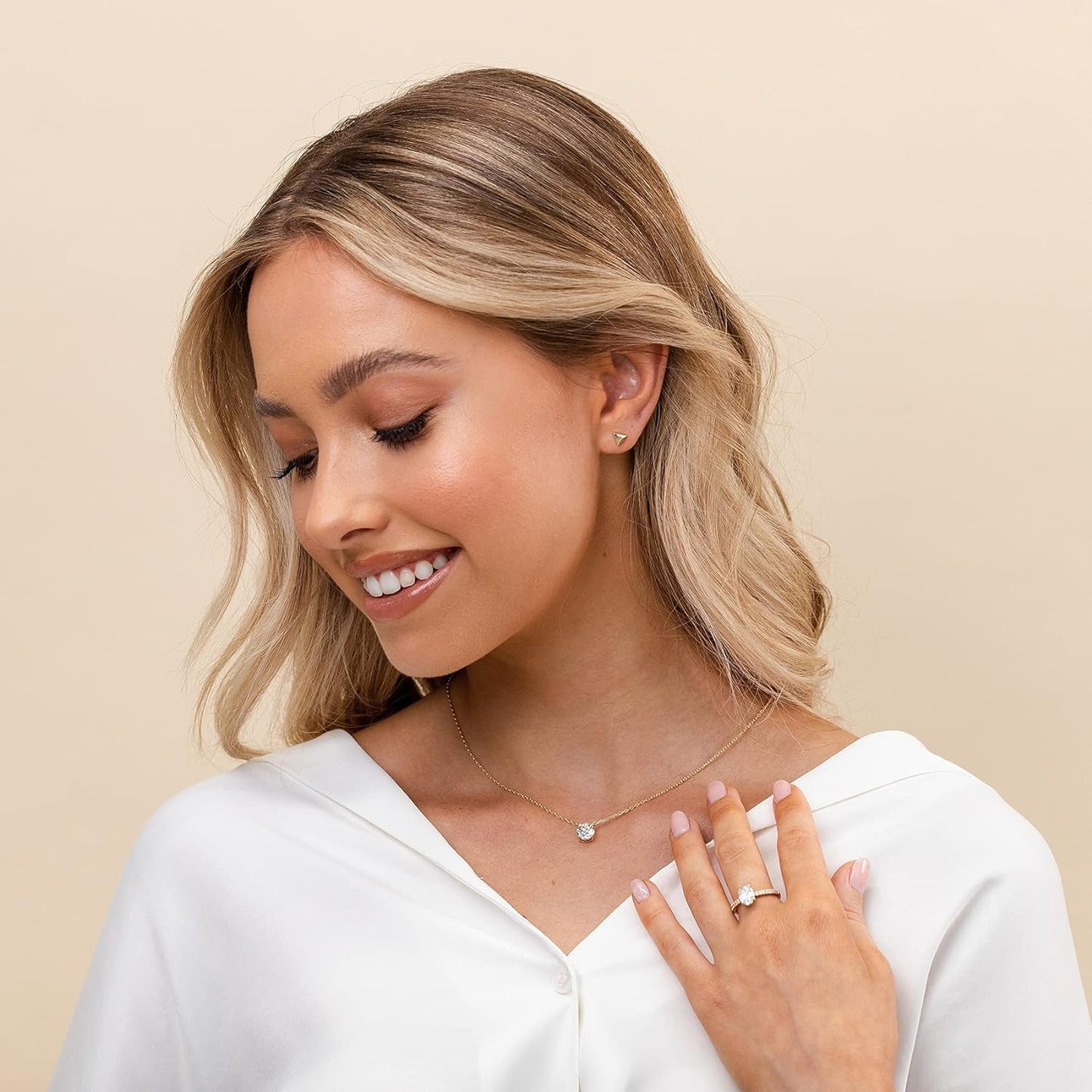 14K Gold Plated Crystal Solitaire 1.5 Carat (7.3Mm) CZ Dainty Choker Necklace | Gold Necklaces for Women