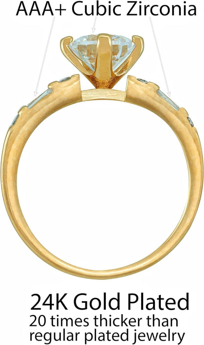 Circle Cubic Zirconia Wedding Ring for Women & Girls 24K Gold Plated