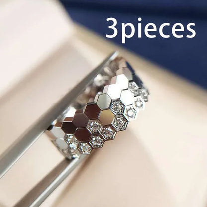 Women's fashion silver-plated honeycomb hexagon diamond ring rose gold -plated jewelry bridal engagement party ring wedding jewelry gift (size 5-11)