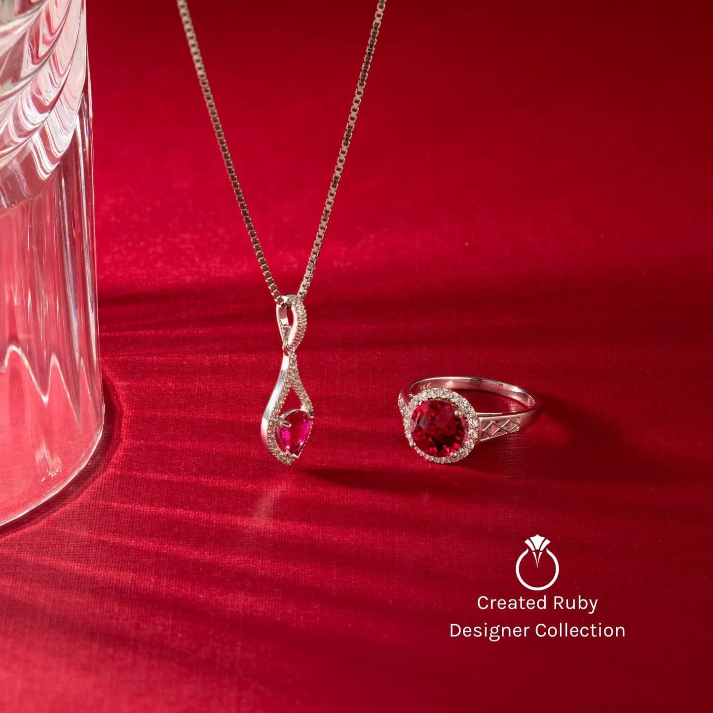 Created Ruby Pendant in 14 Karat White Gold, Classic Solitaire, round Shape, 8Mm, 2.50 Carats Total