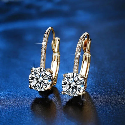 Luxury Solid 14k Gold U Shape Earrings Micro Inlaid Four-claw Round Diamond Earrings Moissanite Crystal Drop Earrings Fashion Bridal Wedding Party Jewelry Anniversary Valentine's Gift