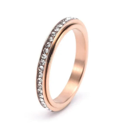 3mm Wide Titanium Steel Exquisite Thin Spinner Ring Inlay Single Row Rhinestones for Women Men Luxury Fashion Fine Stackable CZ Rings Engagement & Wedding Band Silver / Black / Gold / Multicolor / Rose Gold US Size 5-12