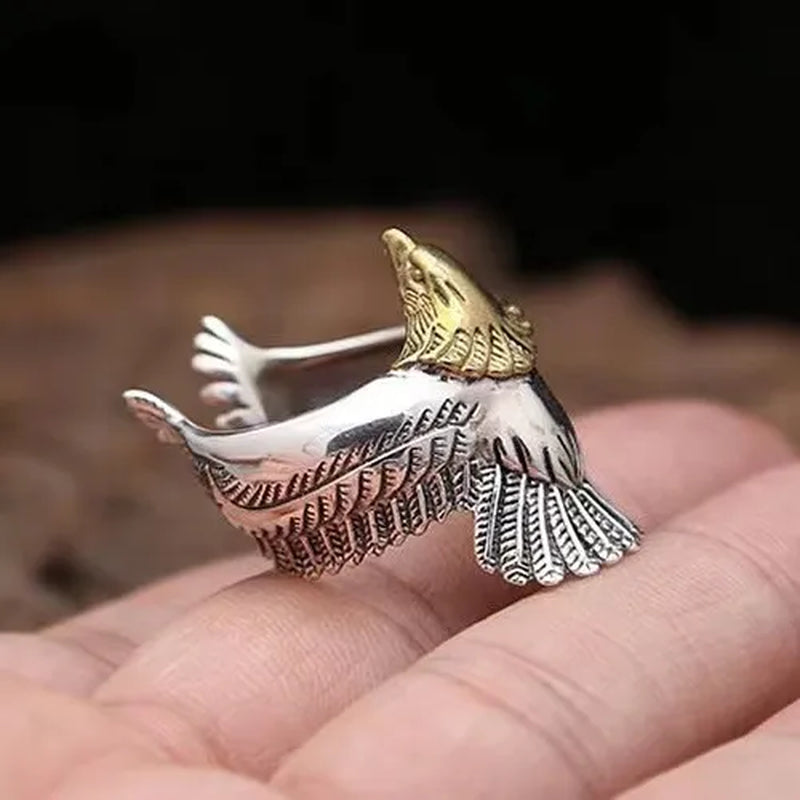Men's fashion European and American retro silver-plated punk embossed totem ring eagle wing ring eagle jewelry noble gentleman style engagement wedding banquet accessories boyfriend birthday father's day gift jewelry ring of power
