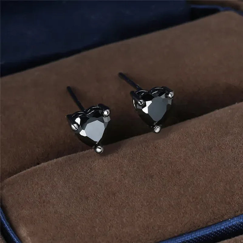 Elegant Love Heart Black Diamond 18K Rose Gold Stud Earrings Vintage Earrings Banquet Party Jewelry Gifts