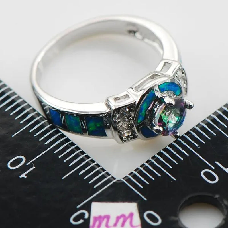 Rainbow Topaz Blue Opal 925 Sterling Silver Fashion Ring Size 6 7 8 9 10 R1321