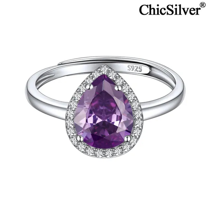 ChicSilver Pear Cut Teardrop Birthstone Promise Wedding Band Ring for Her 925 Sterling Silver Gemstone Jewelry for Women
