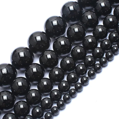 Natrual Round Stone Beads Genuine Black Tourmaline Stone Beads for Jewelry Making Bracelet Necklace 15inches 4/6/8/10/12mm