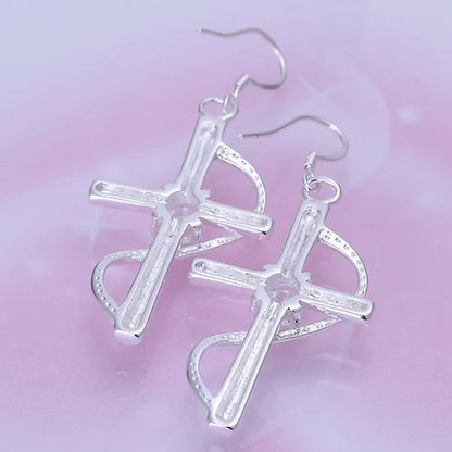 Fashion Jewelry Exquisite Women's 925 Sterling Silver Hook Cross Earrings Fashion Jewelry