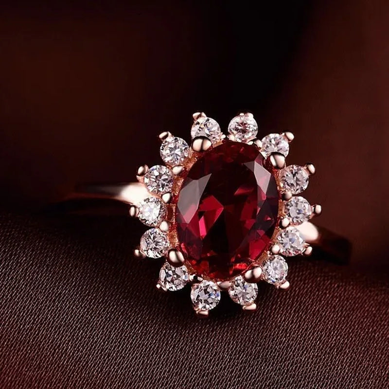 New Ruby Diana Sunflower Lady Ring Classic Living Mouth Design Women'S Ring