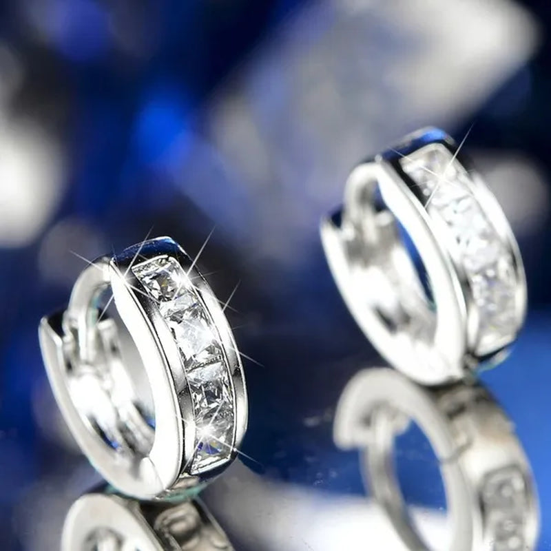 Unisex Exquisite Fashion Setting CZ Diamond round Lab Gemestone Small Huggie Hoop Earrings for Women Men Fashion Jewelry
