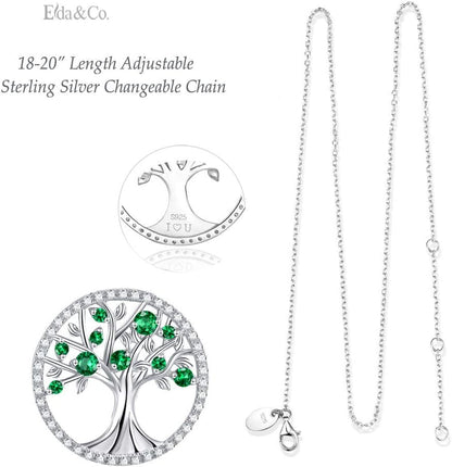 Tree of Life Necklace for Women May June Birthstones Emerald Pearl Necklace for Wife Birthday Gifts for Mother S925 Sterling Silver