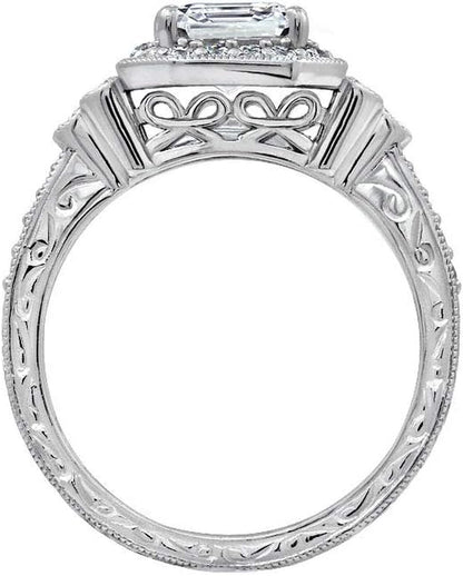 Platinum or Gold Plated Sterling Silver Antique Ring Set with Asscher-Cut Infinite Elements Cubic Zirconia (Previously Amazon Collection)