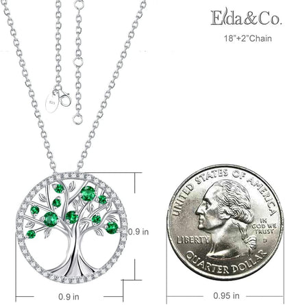 Tree of Life Necklace for Women May June Birthstones Emerald Pearl Necklace for Wife Birthday Gifts for Mother S925 Sterling Silver