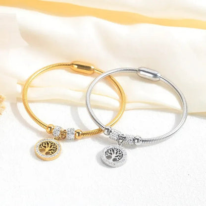 AAA CZ Life Tree Bangel Women Fashion Stainless Steel Family Tree Bracelet Jewelry