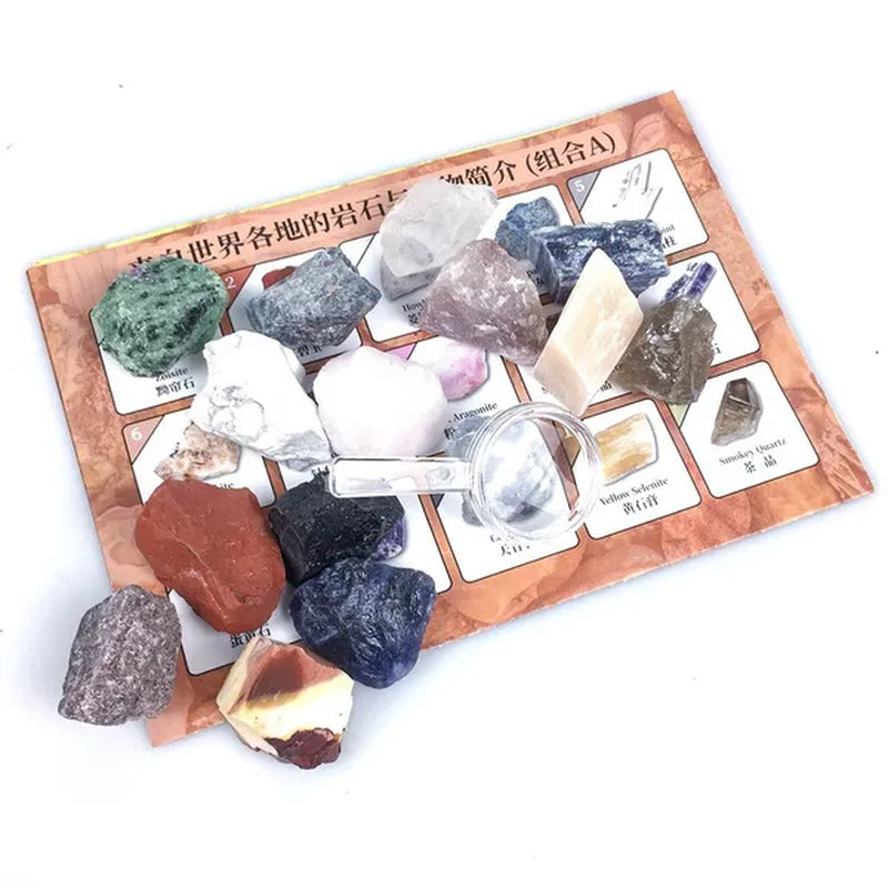 15 Types Rock Minerals Gift Box Smokey Quartz Kyanite Apatite Sodalite Selentite