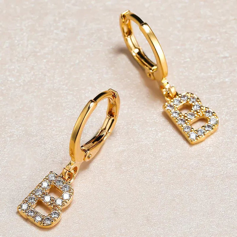 1 Pair 14K Gold Filled Cute Initial A-Z Letter Earrings CZ Zircon Diamond Gold Small Hoop Earings for Women Alphabet Fashion Jewellery