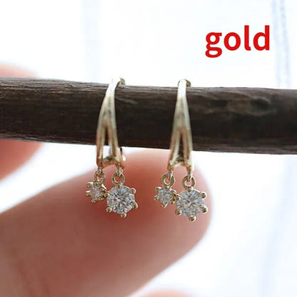 Simple Lab Diamond Pendant Gold C Shape Earrings for Women Daily Casual Fashion Accessories