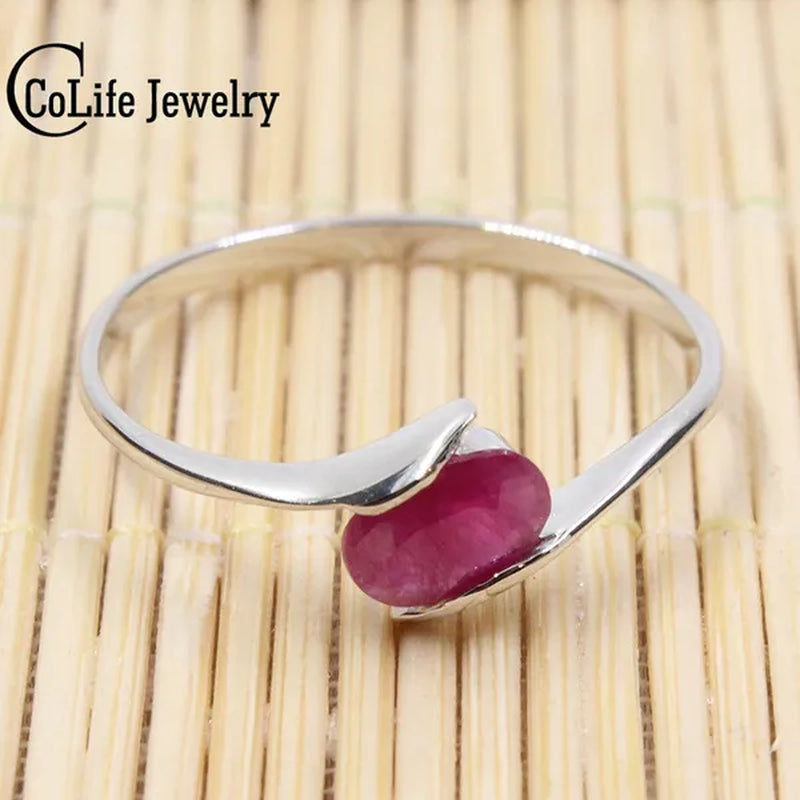100% natural genuine ruby ring 4 mm * 6 mm natural ruby silver ring Solid 925 Sterling Silver ruby engagement ring